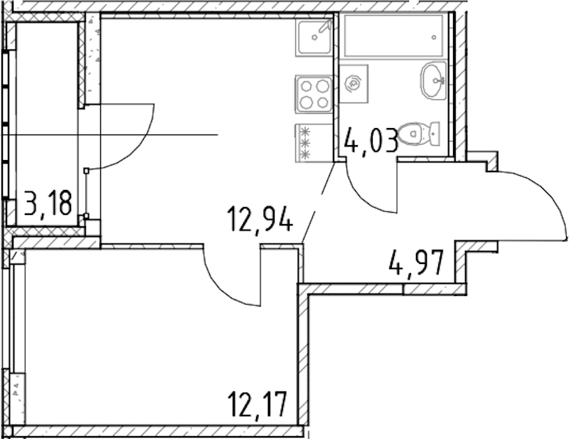 1-комнатная квартира 34.11 м², 17/23 эт., ЖК «Город Первых»
